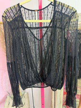Free People Far Away Black Lace Top- Women's